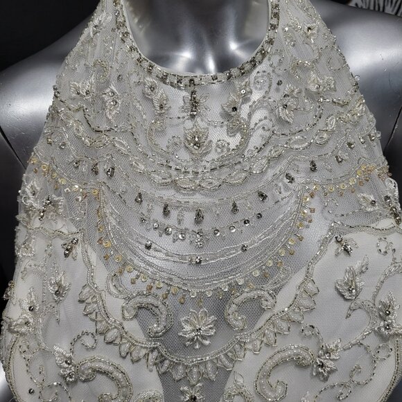 NWT~$1750~SOPHIA TOLLI~12~IVORY BEADED LACE FIT & FLARE HALTER WEDDING DRESS - Picture 3 of 16